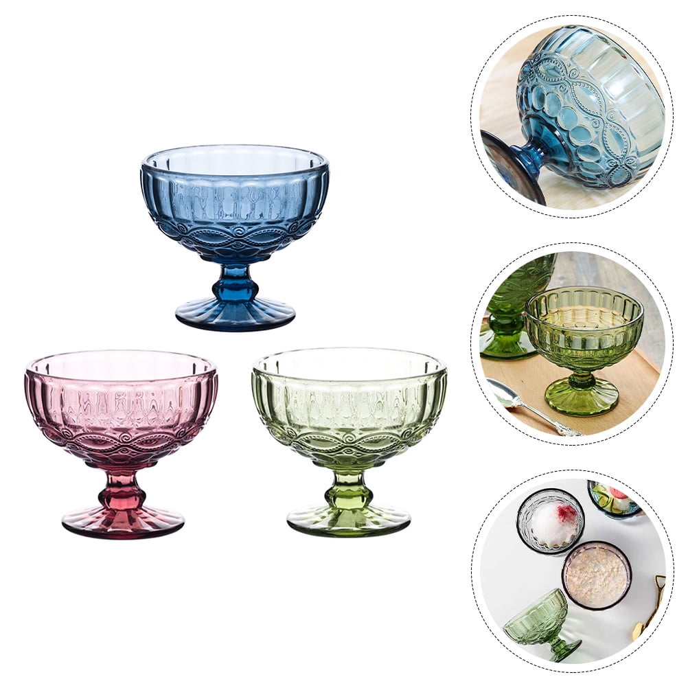 3PCs Set Small Cute Footed Tulip Glass Dessert Bowls/Cups - Perfect for  Dessert, Ice Cream, Fruit