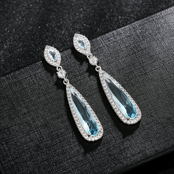 New Aesthetic Light Blue Dangle Earrings for Women Fashion Contracted Design Temperament Lady Earrings Wedding Party Jewelry