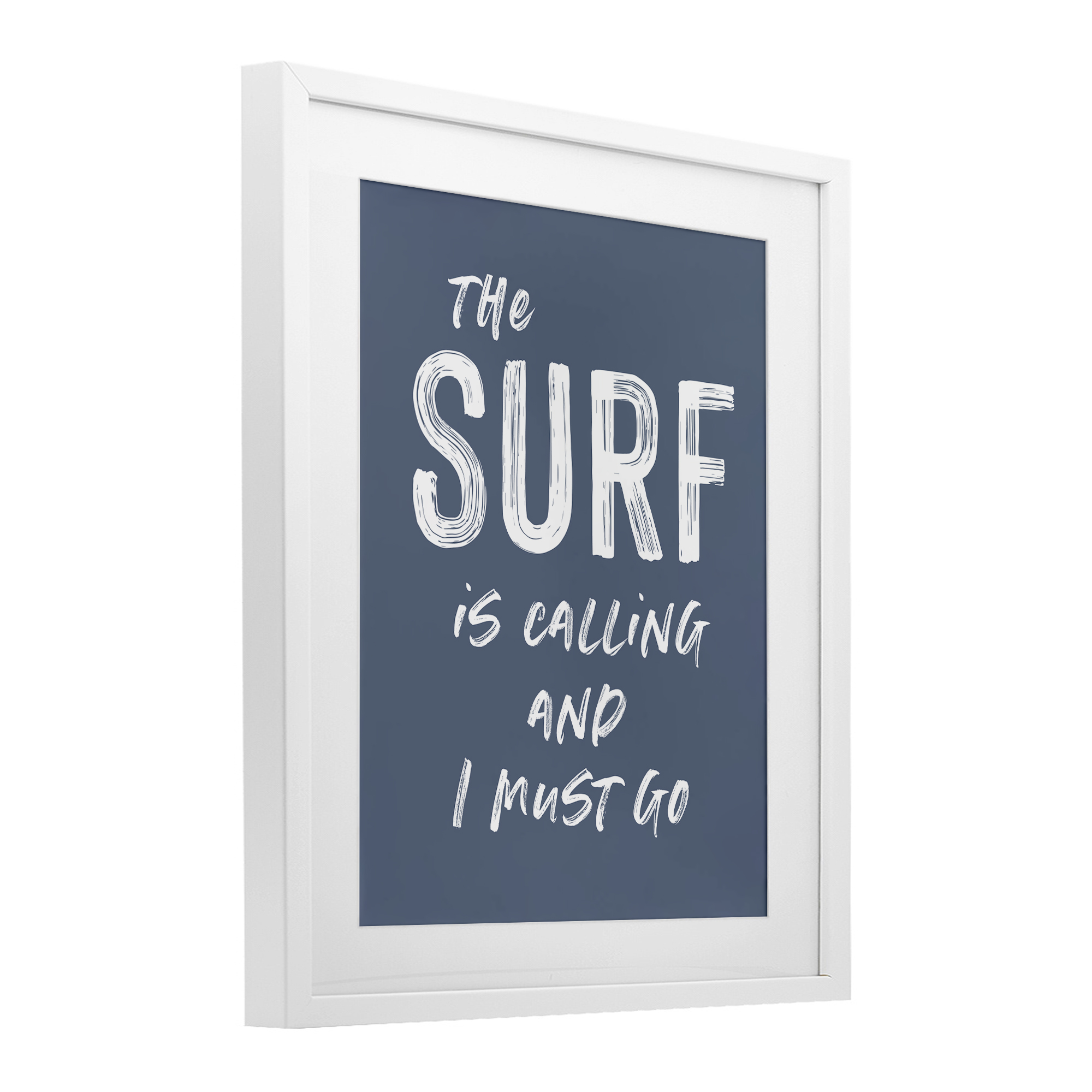 Surf Is Calling Must Go White Framed Print Under Glass, design by Lettered and Lined