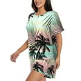thumbnail image 2 of Picia Tropical Summer Palm Pajamas Sets for Women Soft Short-Sleeved Pjs with Lounge Shorts Two Piece Sleepwear-, 2 of 9