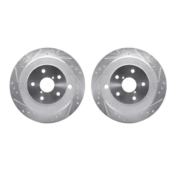 Dynamic Friction Company Rear Brake Rotors-Drilled and Slotted-Silver 7002-13028