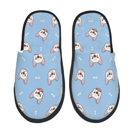 

Rateoe French Bulldog Head Pattern Fuzzy Slippers Fuzzy Soft House Slippers Plush Furry Warm Cozy Open Toe Fluffy Home Shoes-Large