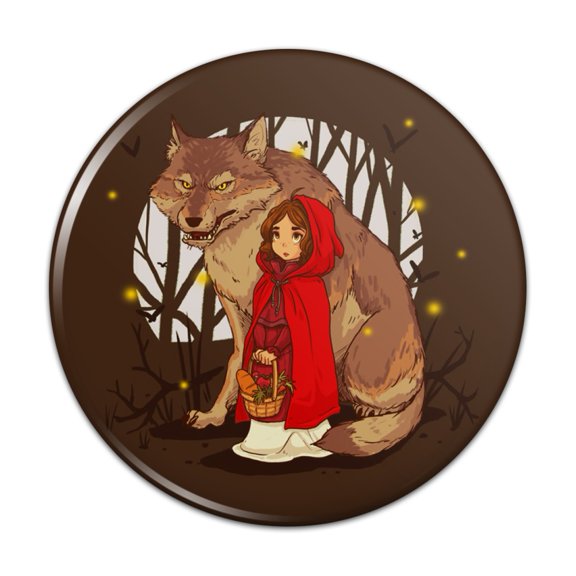 Little Red Riding Hood With Wolf In Woods Pinback Button Pin