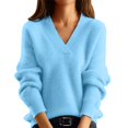 thumbnail image 2 of Womens Long Sleeve V Neck Sweaters 2025 Fall Casual Classic Soft Loose Fit Basic Pullover Jumper Top Winter Old Money Clothes Blue S, 2 of 5