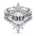 thumbnail image 2 of BERRICLE Sterling Silver 3-Stone Wedding Engagement Rings 2.1 Carat Emerald Cut Cubic Zirconia CZ Flower Ring Set for Women, Rhodium Plated Size 9, 2 of 18