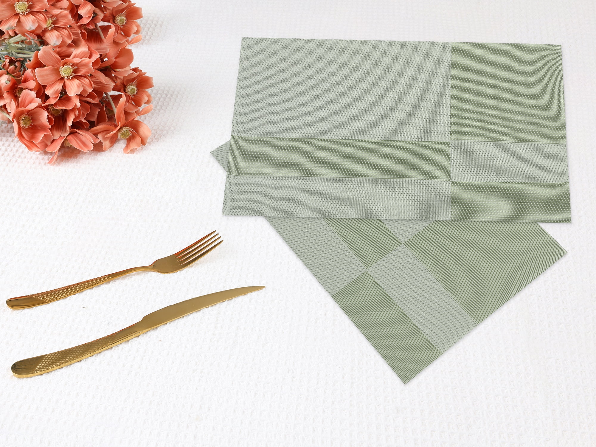 Unique Bargains Set of 8 Placemats for Kitchen Table Decor Green