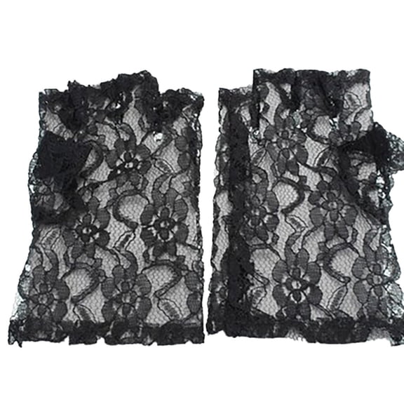 UJNDER Women Lace Fingerless Gloves for Ladies 1980s Fancy Dress and Style Black One Size