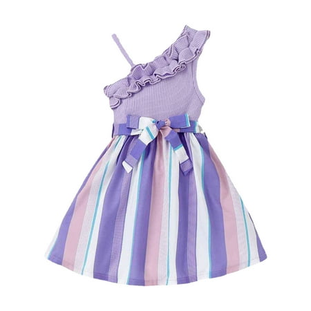 

Toddler Girls Dress Summer Sleeveless Fashion Ruffled Striped Printed Toddler Style Dress Princess Dress Child Leisure Outwear