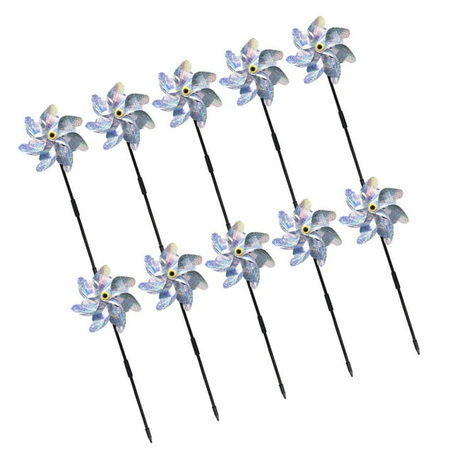 Bewildely Molinos de viento repelentes de pájaros de 10 piezas, efecto decorativo para alejar pájaros, molino de viento reflectante para Jardín y Patio 7 ángulo de plata