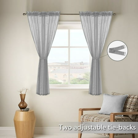 Flamingop Linen Sheer Curtains With Two Bonus Tie Back For Bedroom