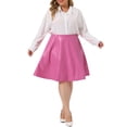 thumbnail image 2 of Agnes Orinda Women's Plus Size PU Elastic Waist A-Line Flared Party Midi Skirt 3X Hot Pink, 2 of 5