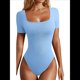 thumbnail image 2 of Body de Dos Piezas para Mujer, de una Pieza, Acanalado, con Cuello Cuadrado y Corta. Azul L, 2 of 7