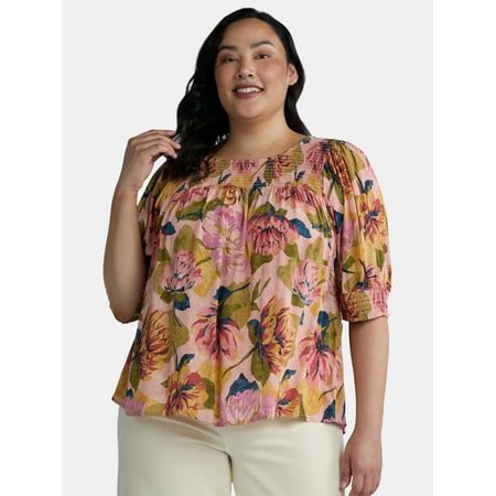 Terra &Amp; Sky Women'S Plus Size Smocked Blouse, Sizes 0X-5X