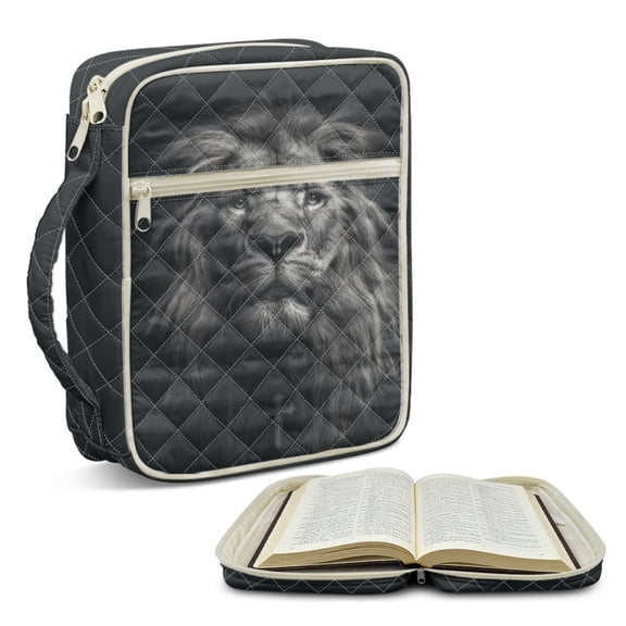 ZUXONGSY Lion Cross Print Bible Cover Case for Women Portable Bible Bag Large Christian Tote Bag with Pen Holder Carrying Book Case for Religious
