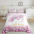 thumbnail image 2 of Feelyou Dreamy Unicorn Bedding Comforter Set, Cartoon Rainbow Twin Comforter Sets, Pink Leaf Plant Bedding Set, Ultra Soft Bedroom Decorative, 2pcs, 2 of 8