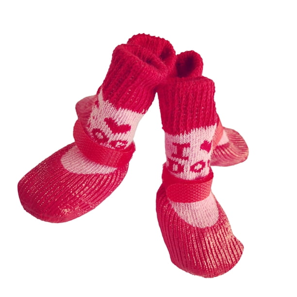 Greeniant 4 piezas de zapatos para mascotas lindo algodón lluvia nieve botas conjunto de calcetines buena elasticidad con suela de goma cubierta de pata Ropa para mascotas Amo el rojo L Greeniant PT003813-23B