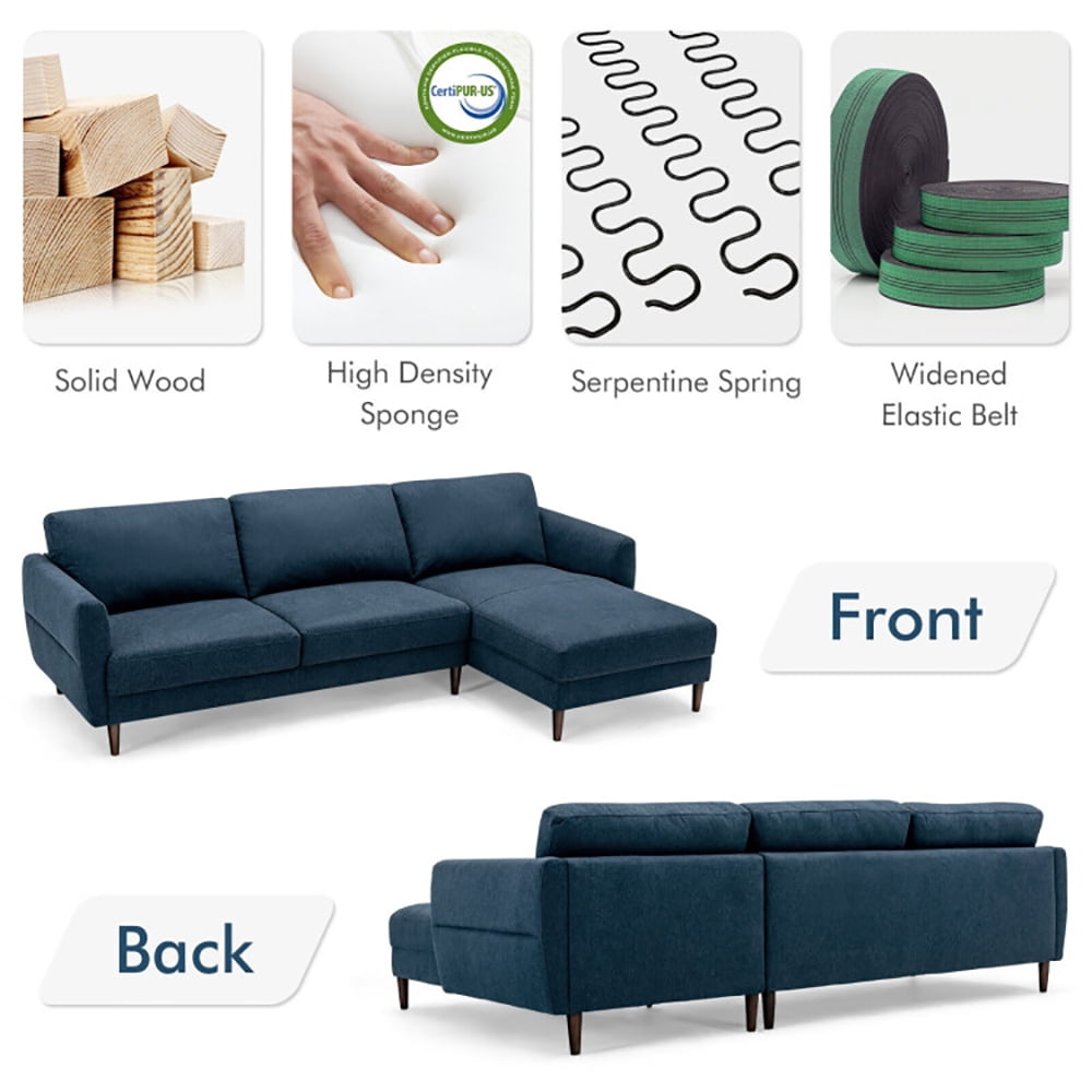 Finihen L-Shaped Sectional Sofa Couch, Sofa Bed, Convertible L-Shaped Fabric Sectional Sofa with Chaise Lounge and Solid Wood Legs, for Living Room, Navy Finihen L-Shaped Sectional Sofa Couch, Sofa Bed, Convertible L-Shaped Fabric Sectional Sofa with Chaise Lounge and Solid Wood Legs, for Living Room, Navy