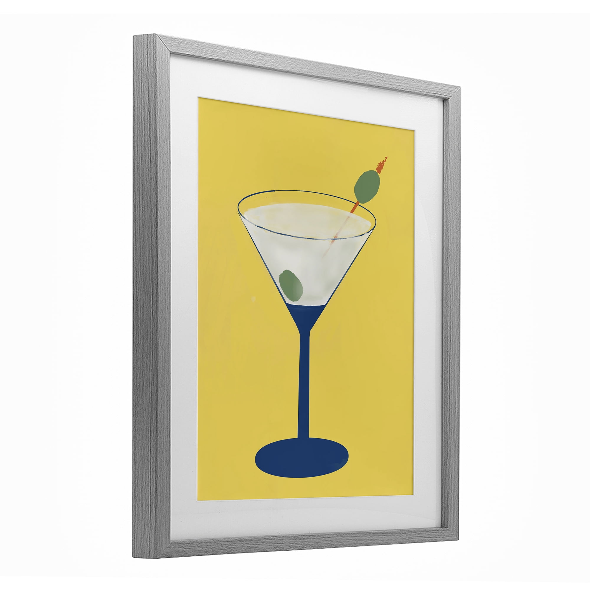Stupell Industries Martini Glass over Yellow Gray Framed Print Under Glass, design by Robin Maria