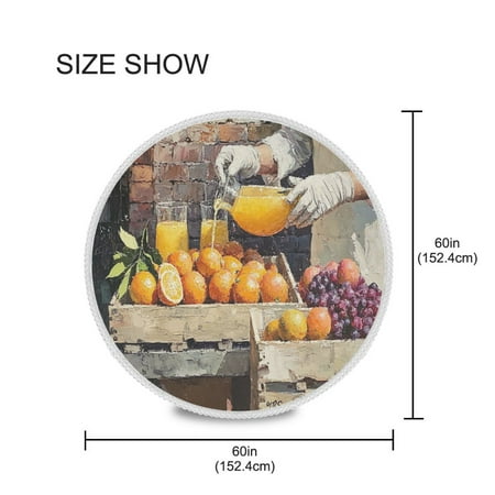 

YAZAOO Round Tablecloth Orange Juice Into The Fruit Pattern Tableclothes