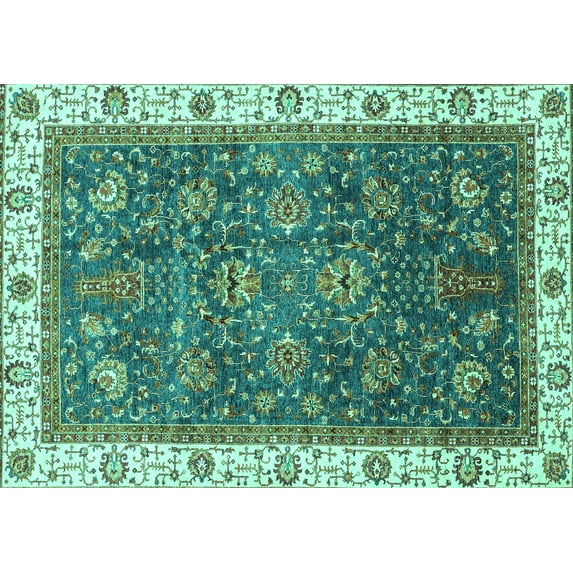 Ahgly Company Indoor Rectangle Abstract Turquoise Blue Modern Area Rugs, 2' x 3'