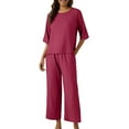 thumbnail image 5 of Chroia Women's Airport Outfits Set -2PC Breathable Cotton-Linen Tops & Loose Wide Leg Pants Summer, 5 of 6