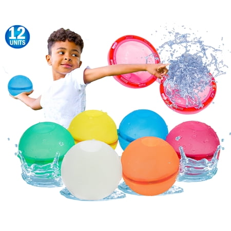 Super Reusable Water Balloons - Self Tying Sealing Water Bombs Splash Ball - Rapid Filling Auto Water Balloon - Safe  Soft  Fun & Reusable Waterballoon (12pc)