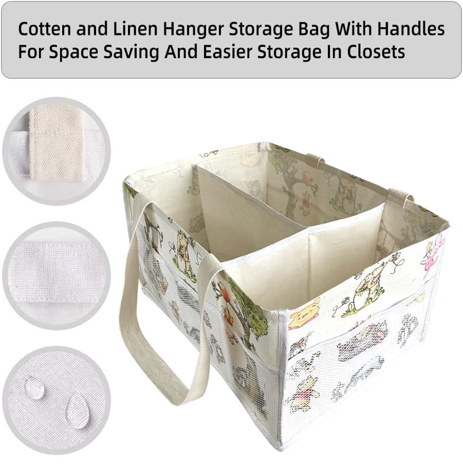 Extra Large Winnie Baby Diaper Caddy Organizer, Baby Wipes Storage Basket for Changing Table, Gift for Newborn Essentials, Baby Shower Must Have, Portable and Foldable for Space Saving (White)