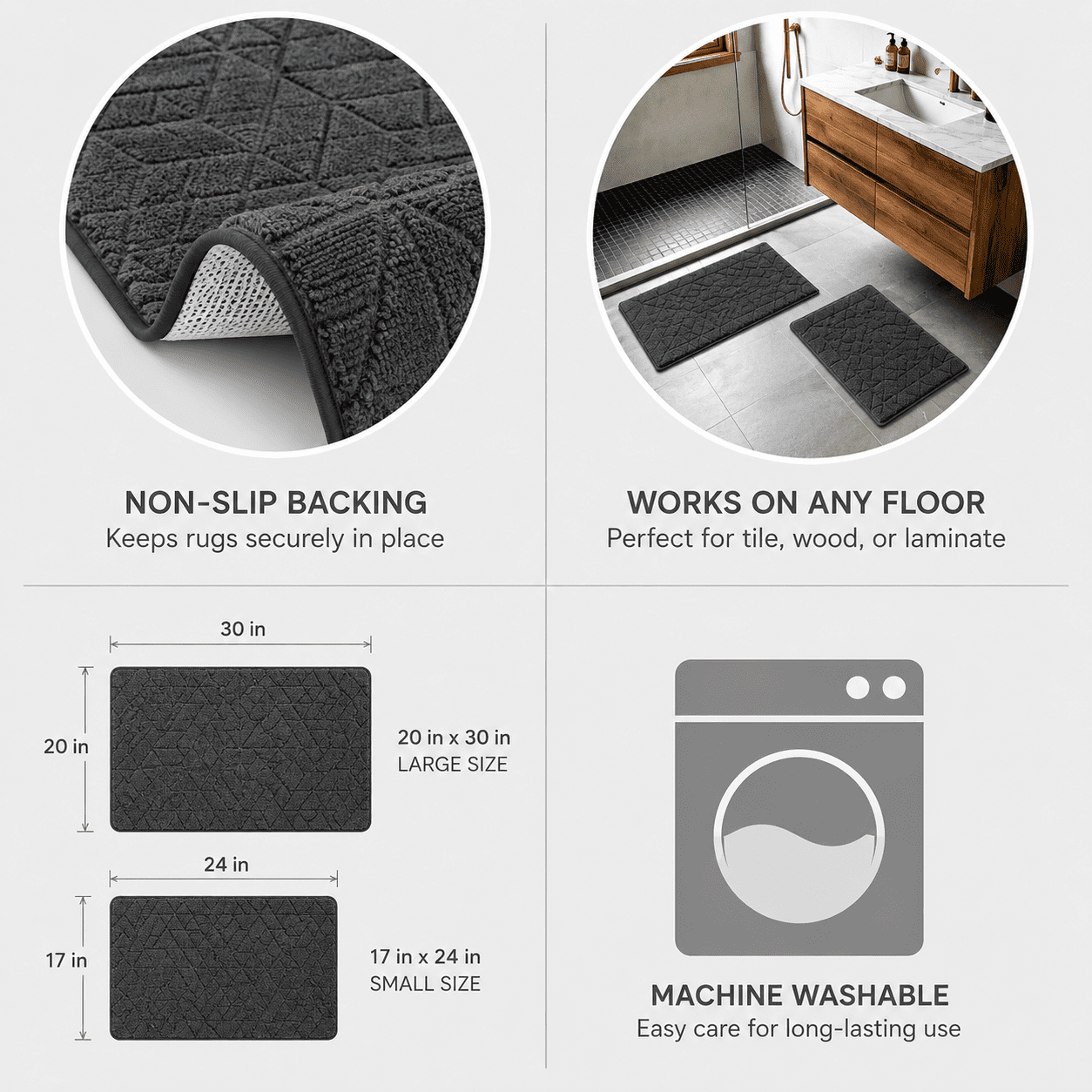 Better Homes & Gardens 2 Piece Paver Diamond Luxury Tufted Memory Foam Bath Rug Set, Grey