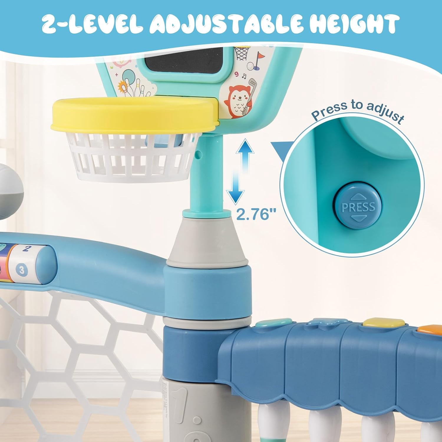 OLAKIDS Toddler Basketball Hoop, 5 in 1 Adjustable Baby Sports Activity Center Soccer Bowling Baseball Golf Set, Indoor Outdoor Foldable Kids Play Toy Birthday Gift with Light Music for Boys Girls