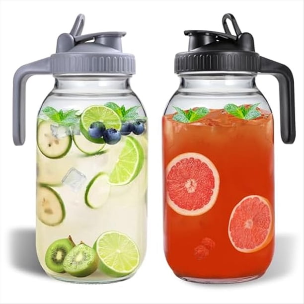 2 Jarras de Vidrio de 64 Oz con Tapa y , Jarras Jar, Jarra de Boca A Prueba de Fugas para Agua, Jugo, Leche