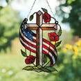 thumbnail image 3 of Celebrating 250 Years Early - Patriotic Suncatcher Ornaments 4 of July Decor, Acrylic American Flag Cross Patriotic Suncatcher with Poppy Flowers, 4th of July Stained Glass Suncatchers Style B, 3 of 9