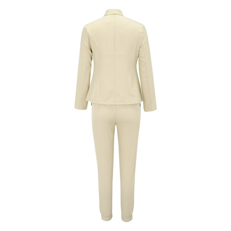 Women's Pants Suit Elegant Formal Beige Cotton . Size 8 US/ M/ 40EU 