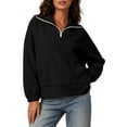 thumbnail image 6 of ClodeEU Women's Half Zip Stand Collar Long Sleeve Sweatshirt,Casual Loose Solid Pullover Top Black,Women's Plus S, 6 of 8