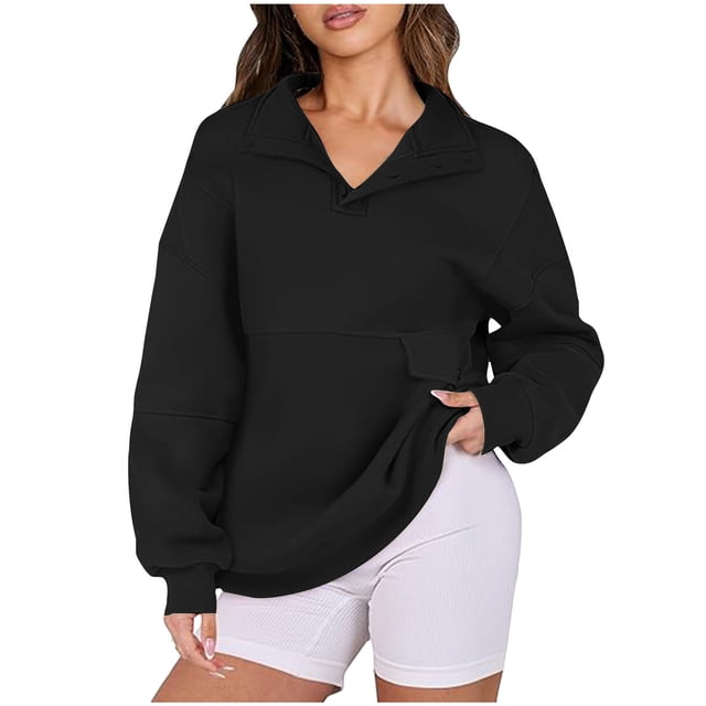 WEAIXIMIUNG Sweat à Capuche Zippé pour Femmes Léger Pull Uni Col en V Sans Capuche Manches Longues