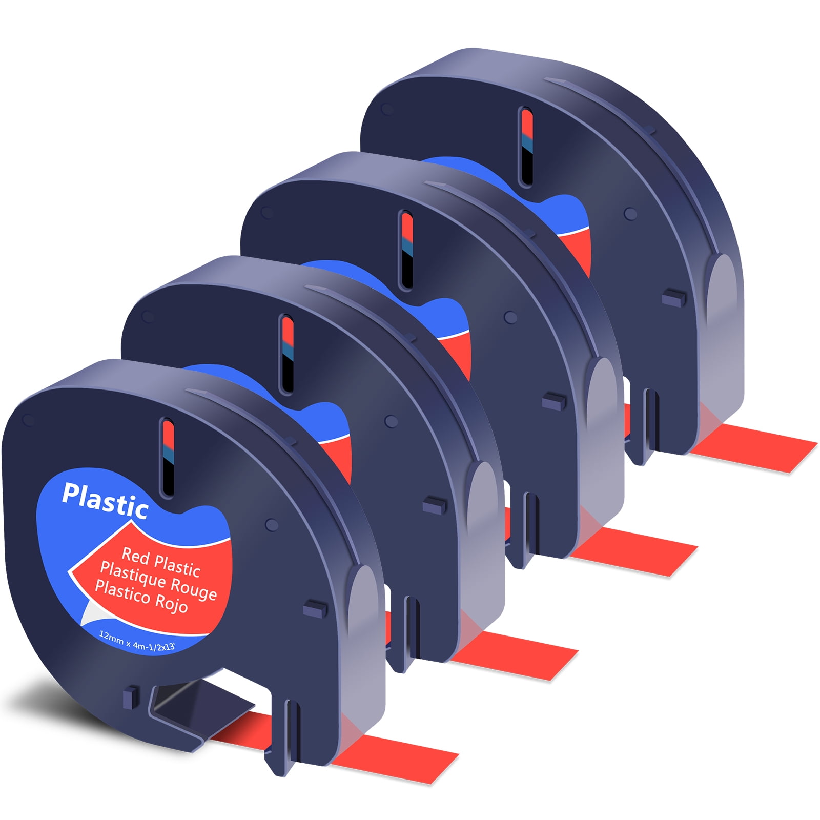 GREENCYCLE 4PK 12mm 4m Black on Red Plastic Label Tape Compatible for Dymo 91333 91223 91203 59424 S0721630 LetraTag Printer