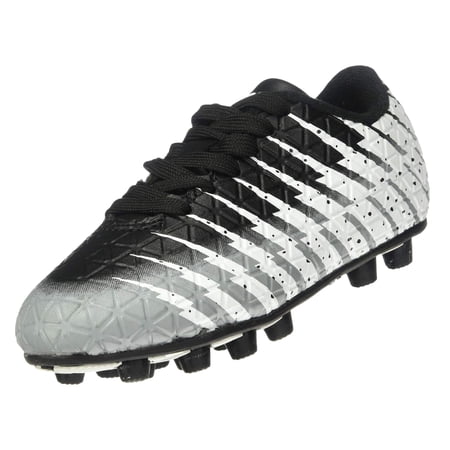 Vizari Bolt Firm Ground Soccer Cleats for Kids – Durable, Comfortable, and Stylish Boys and Girls Soccer Shoes with Traction - Black/White/Silver, 11