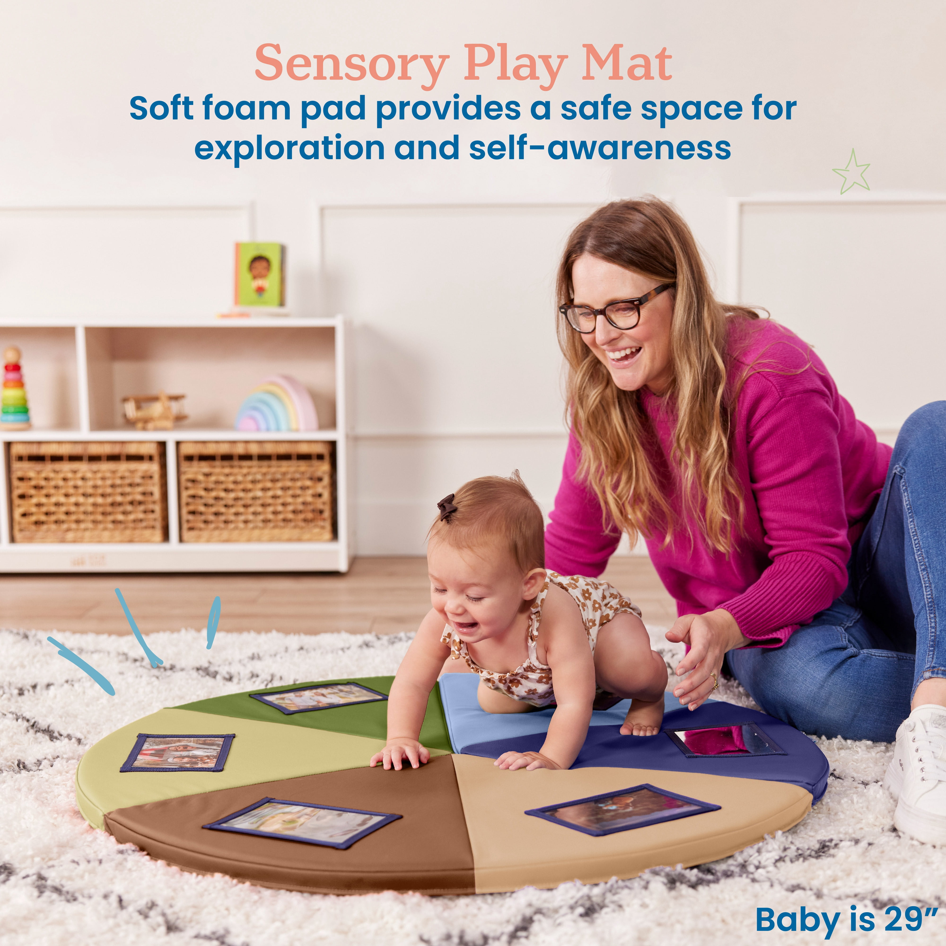 ECR4Kids SoftZone Picture Me Folding Activity Play Mat, Daycare Essentials, Earthtone