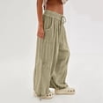 thumbnail image 5 of Womens Casual Loose Fit Wide Leg Cotton Pants Drawstring Stitching Baggy Pants Trousers with Pockets Khaki XXXL, 5 of 10