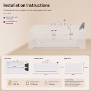 73 x 48 Whirlpool Bathtub for 2-Person with 8 Hydro Massage Jets & Chromatherapy LED Lights, 1HP UL Certified Pump, 3-Sided Apron Acrylic Soaking Tub, Left Drain, 110 Gallons, White