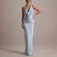 thumbnail image 2 of 2026 New Women's Burgundy Cowl Neck Satin Mermaid Maxi Dress Sleeveless Formal Evening Party Gown, 2 of 6