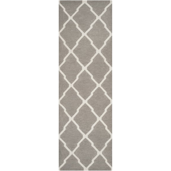 SAFAVIEH Dhurries Tabitha Geometric Runner Rug, Dark Grey/Ivory, 2'6" x 10'