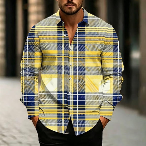Trikvn Men's Plaid Button Down Shirts Long Sleeve Casual Dress Shirt Regular Fit Collared Top for Work Business Office Everyday Wear Lightweight Fall Autumn Clothing