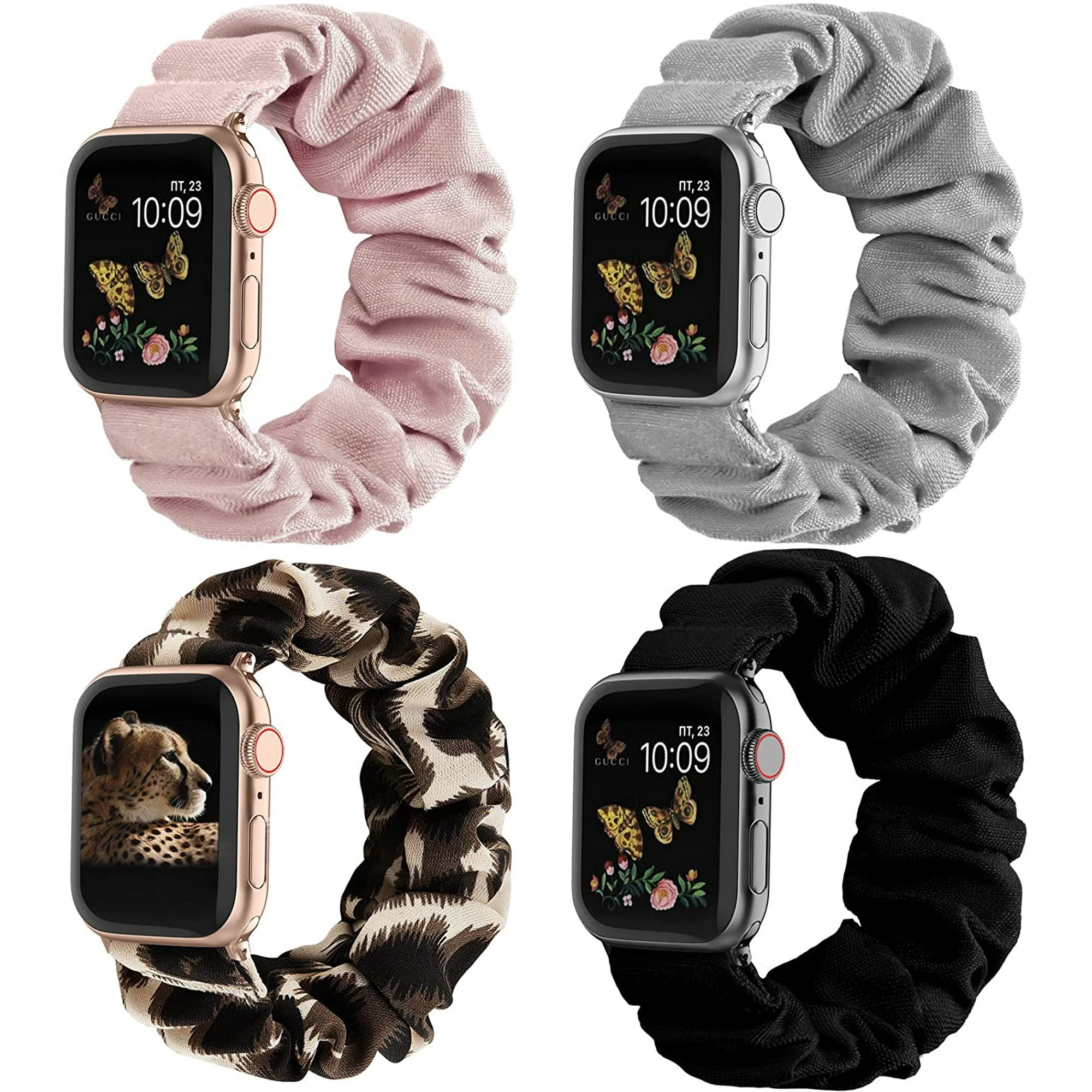 Compatible for Apple Watch Band Scrunchie 38mm 40mm 41mm 42 mm 44mm 45mm Cute Printed Elastic Solo Loop Bands Women Bracelet Strap for iWatch Series 7 6 5 4 3 2 1 SE 4 Packs Walmart