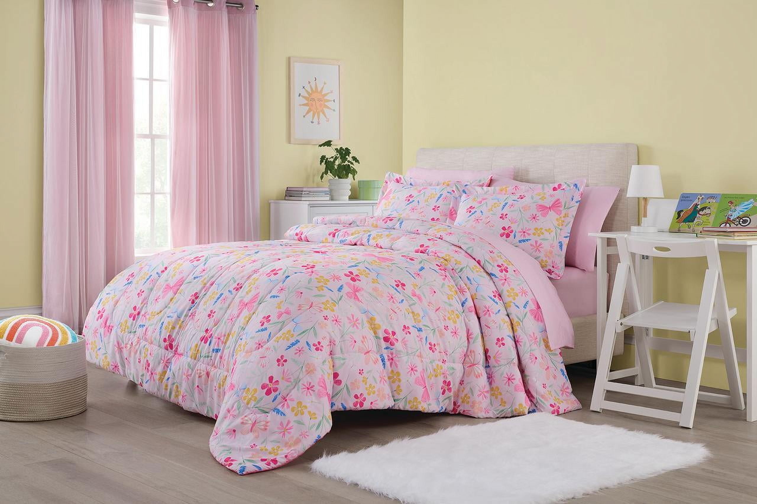 Your Zone 7 Piece Pink Wildflower Polyester Bedding Set for