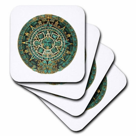 

3dRose Image of Turquoise And Gold Aztec Calendar - Soft Coasters set of 4