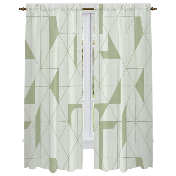 Sage Green Geometric Kitchen Curtain for Berdoom Living Room Cafe 72 Inch Length, Modern Abstract Art Aesthetics Tiers Curtains Light Filtering Drapes Rod Pocket Window Treatment 2 Panels 52"Wx72"L