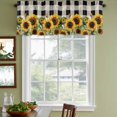 thumbnail image 5 of 2 Panels Sunflower Checkered Valance for Windows, Black Buffalo Plaid Pastoral Flowers Light Filtering Kitchen Curtains, Rod Pocket Window Treatment Curtain Valances for Living Room Bedroom, 54"x18", 5 of 9