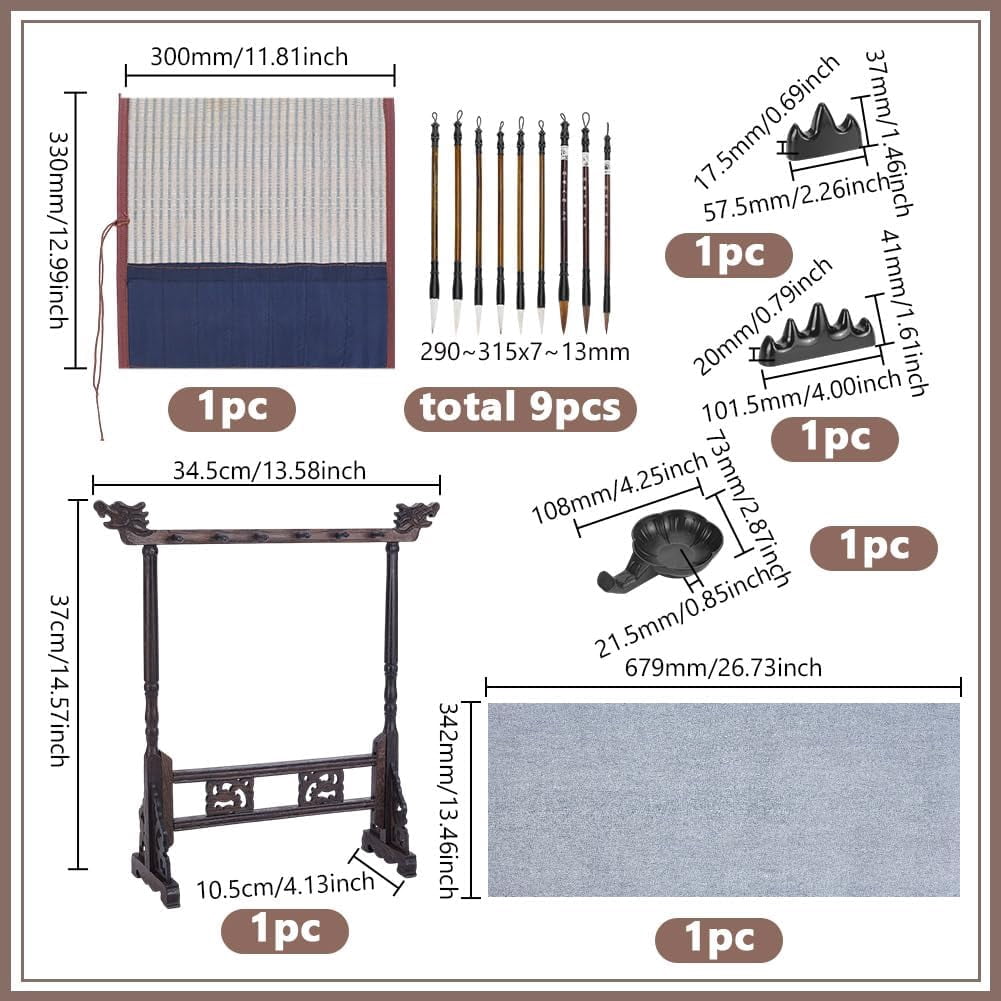 15Pcs Chinese Calligraphy Brushes Set Kanji Japanese Sumi Painting Writing Drawing Brush Kit