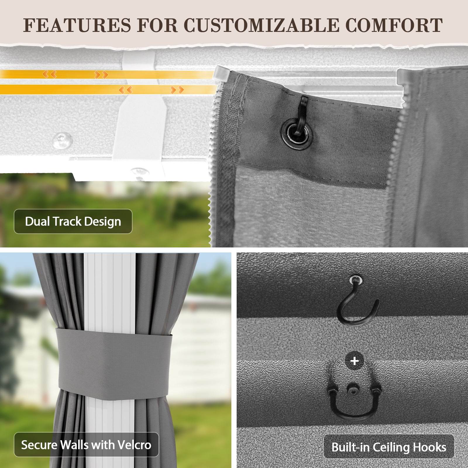 EAGLE PEAK 10'x12' Outdoor Patio Hardtop Gazebo with Aluminum Frame, Galvanized Steel Double Roof with Netting and Curtains, White/Gray