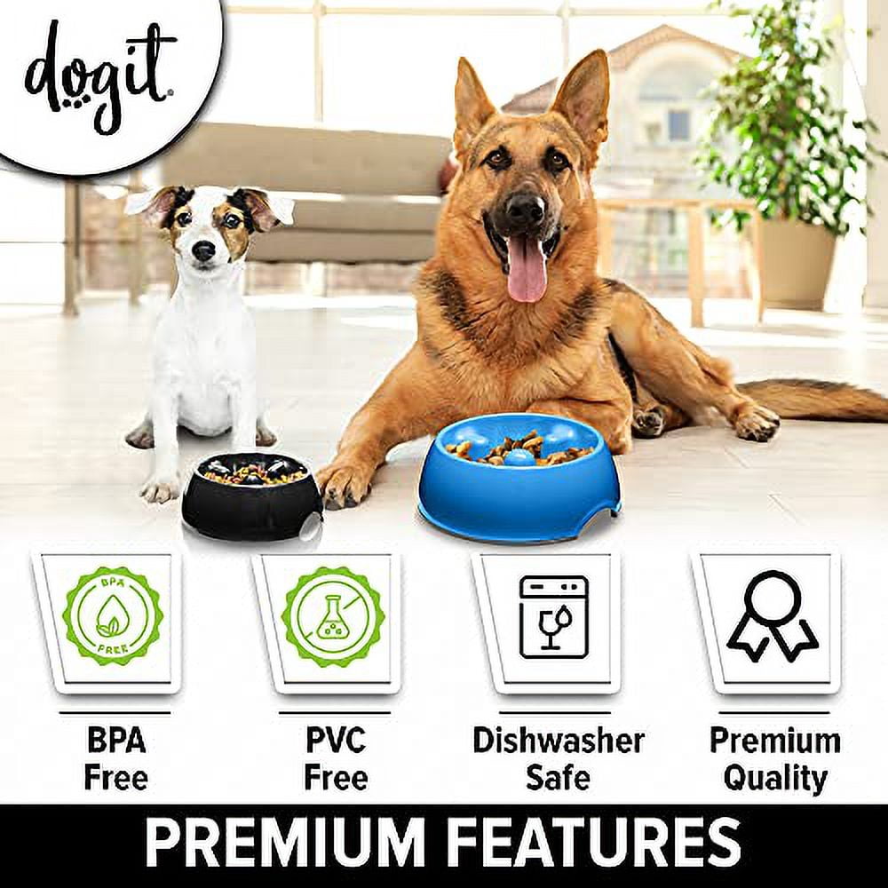 Dogit Dog Bowl Slow Feeder for Wet or Dry Dog Food Go Slow Anti Gulping Dog Dish Blue L Walmart
